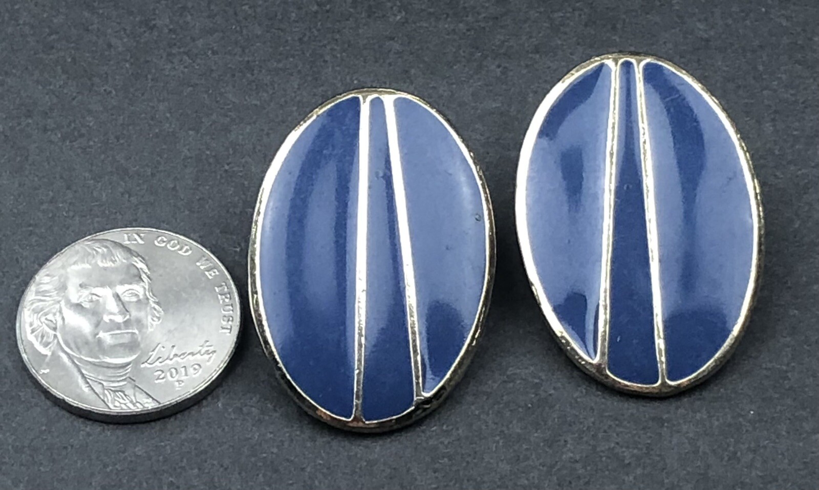 Vintage Blue And Gold Toned Enameled Fashion Estate Earrings