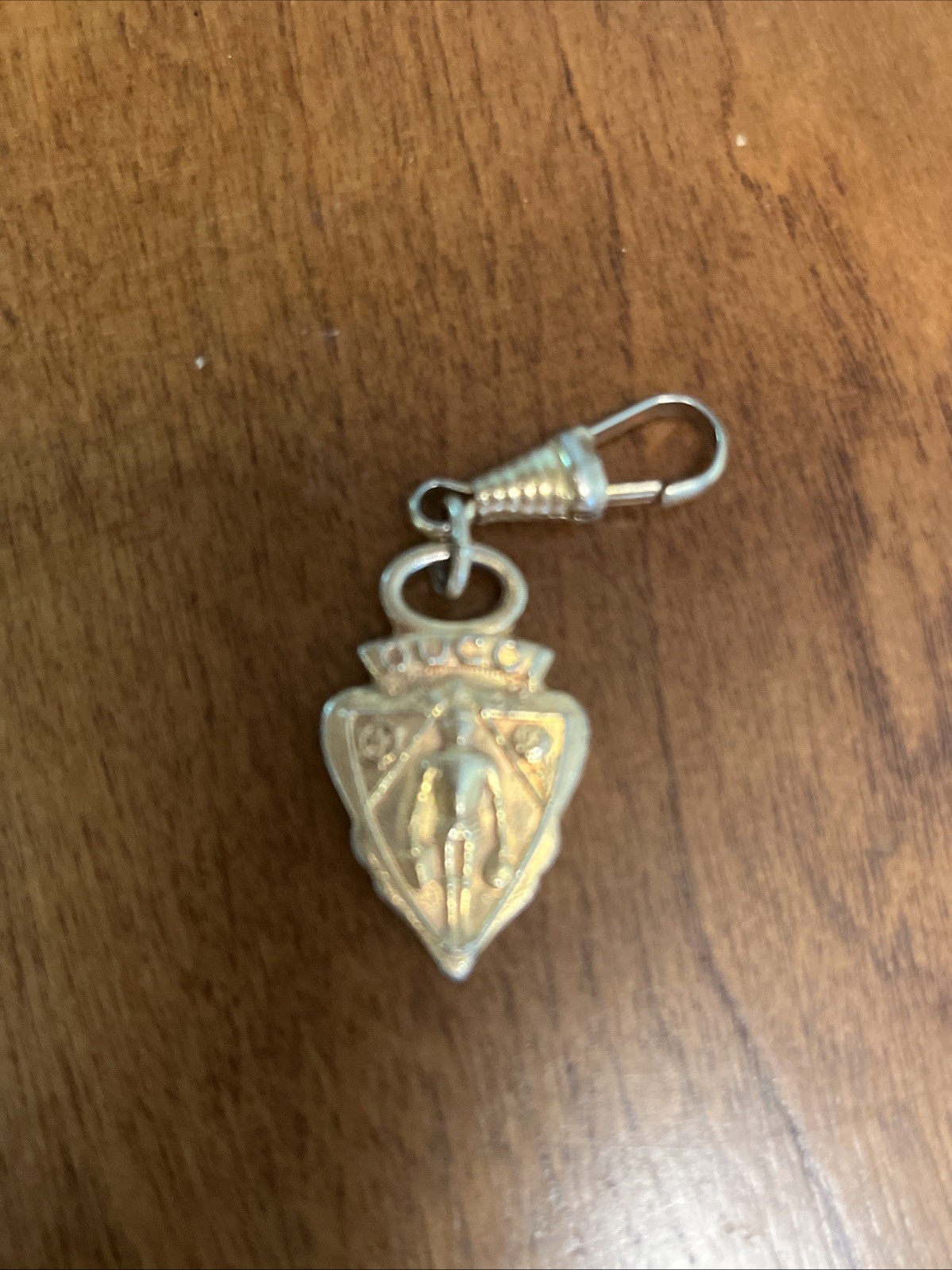 Vintage Gucci Gold Tone Hangtag Zipper Pull Knight Crest Shield Charm Purse Keys