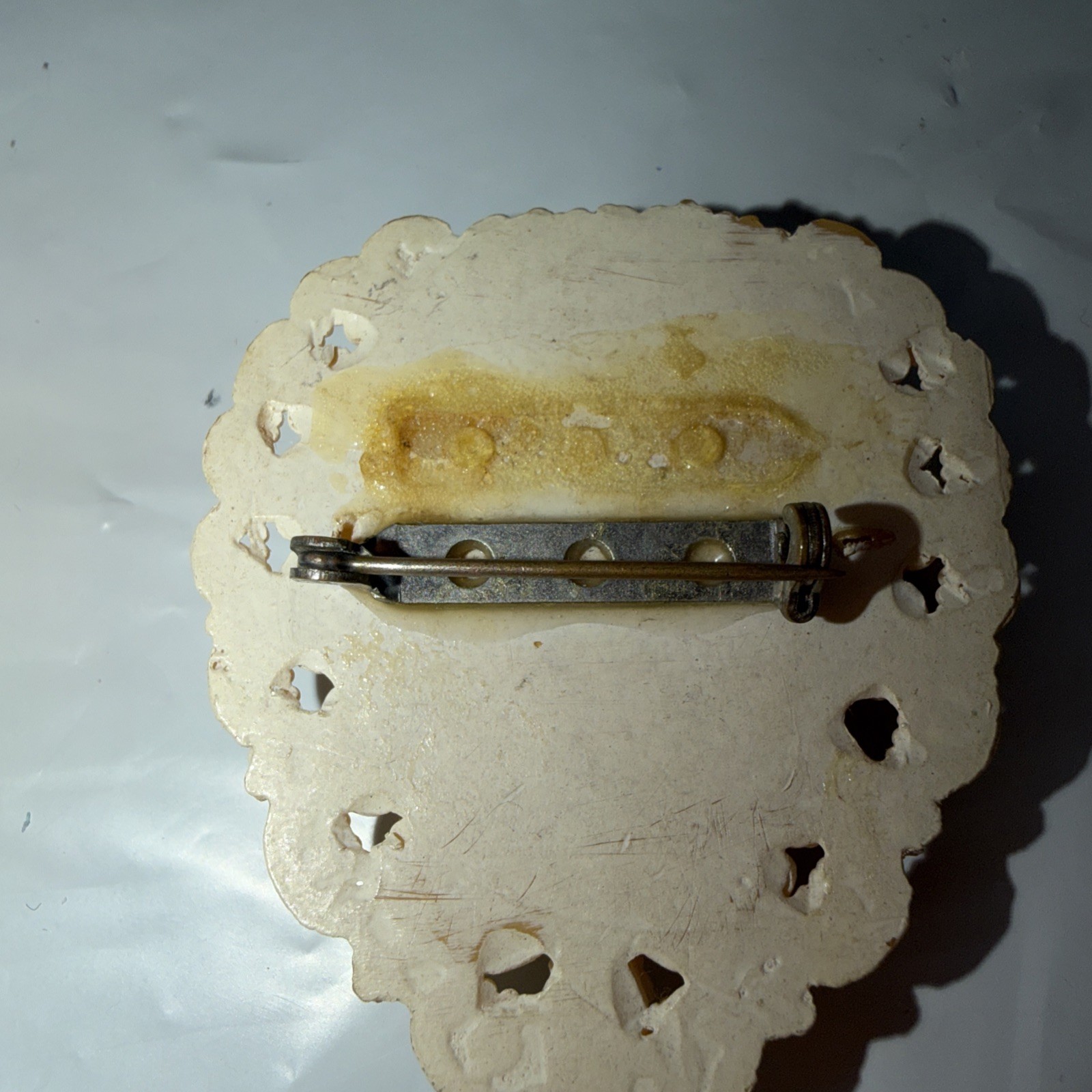 Celluloid Heart and Flowers Brooch Pin