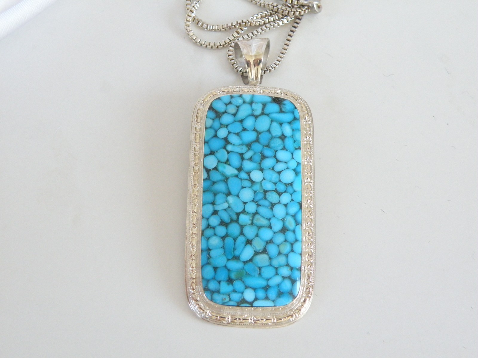 Huge Sterling Silver 925 Large Mosaic Turquoise Statement Pendant Necklace