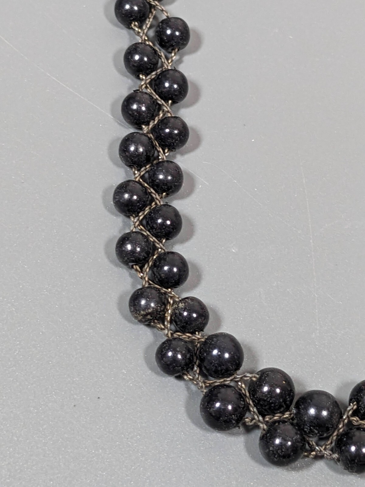 Vintage Black Bead Silver Tone Multi Chain Braided Necklace 17.5 in