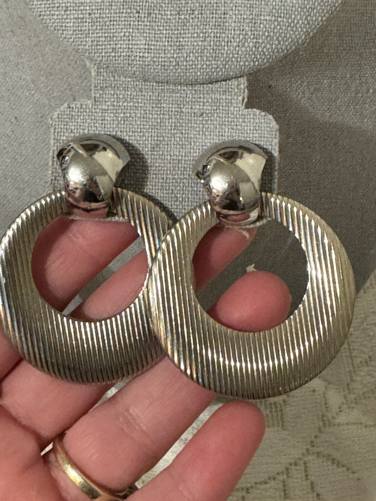 Vtg Pair Earrings Textured Door Knocker And Double Disc Pierced – Aluminum Metal