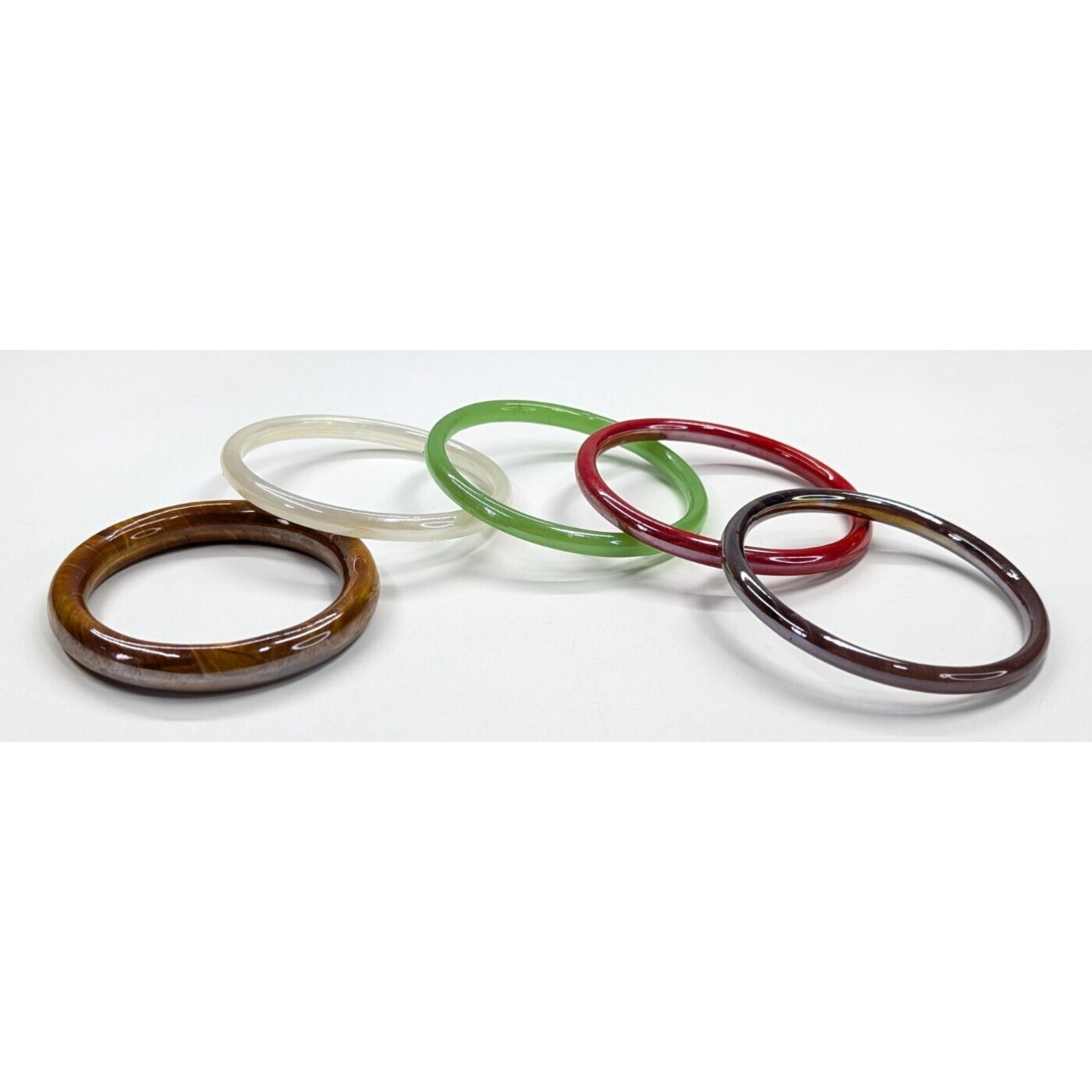 VTG Multicolor Iridescent Glass Purple Red Green Lot of Five Bangle Bracelets