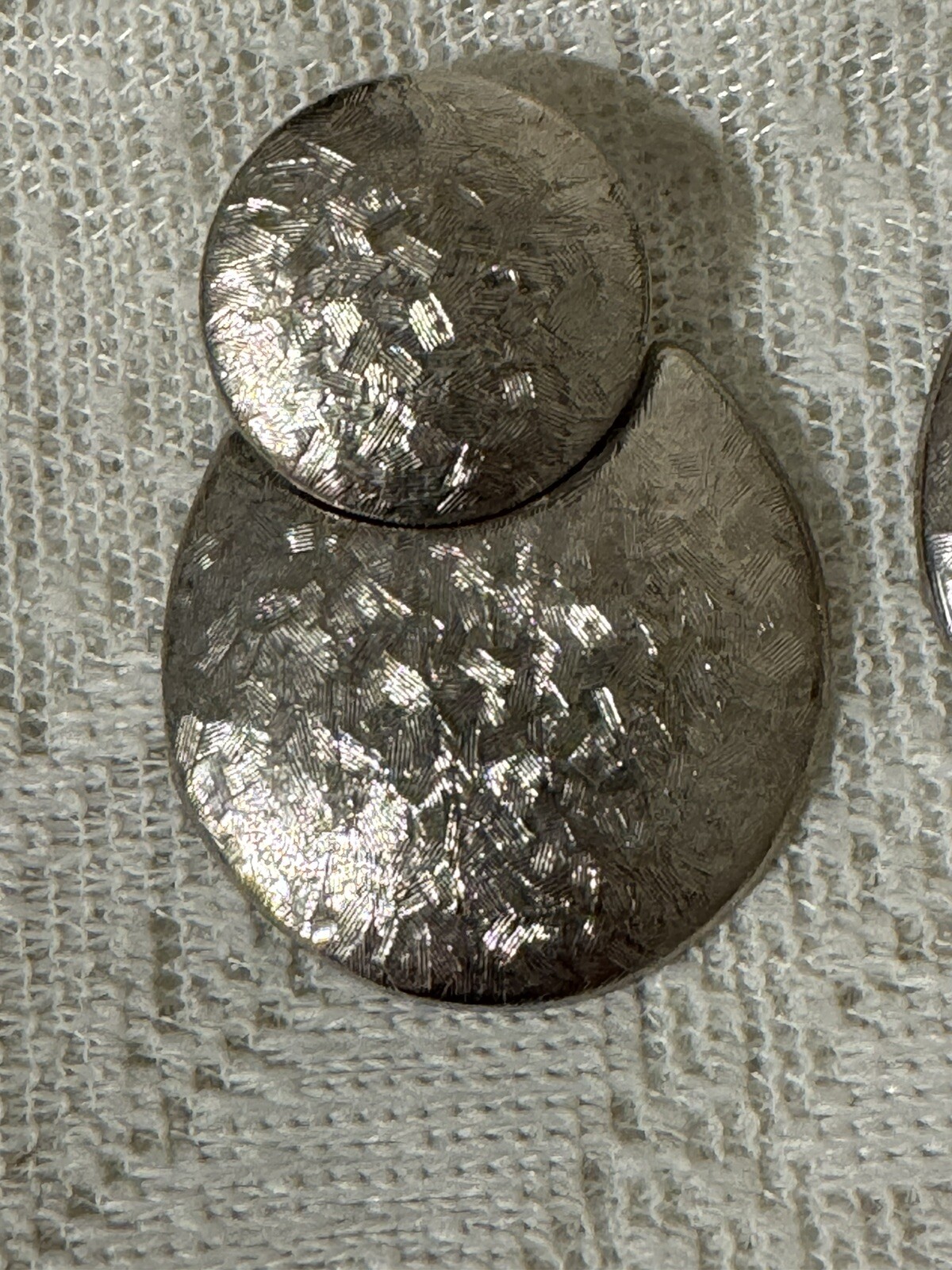Vtg Pair Earrings Textured Door Knocker And Double Disc Pierced – Aluminum Metal