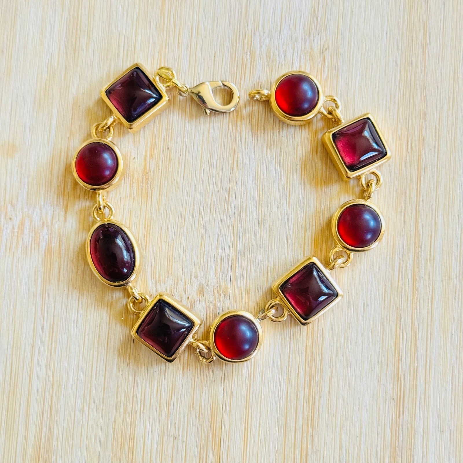 VTG Cabochon Bracelet Statement Runway Gold Plated Chunky Retro 90s 7.5″
