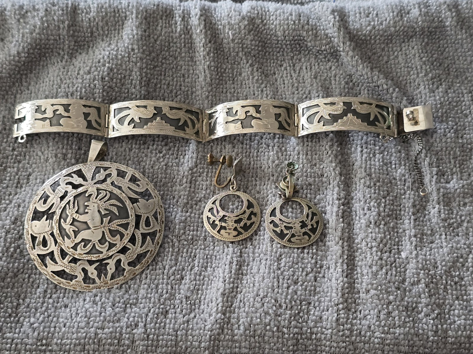 Antique Handmade Silver 900 Guatemala Jewelry Set