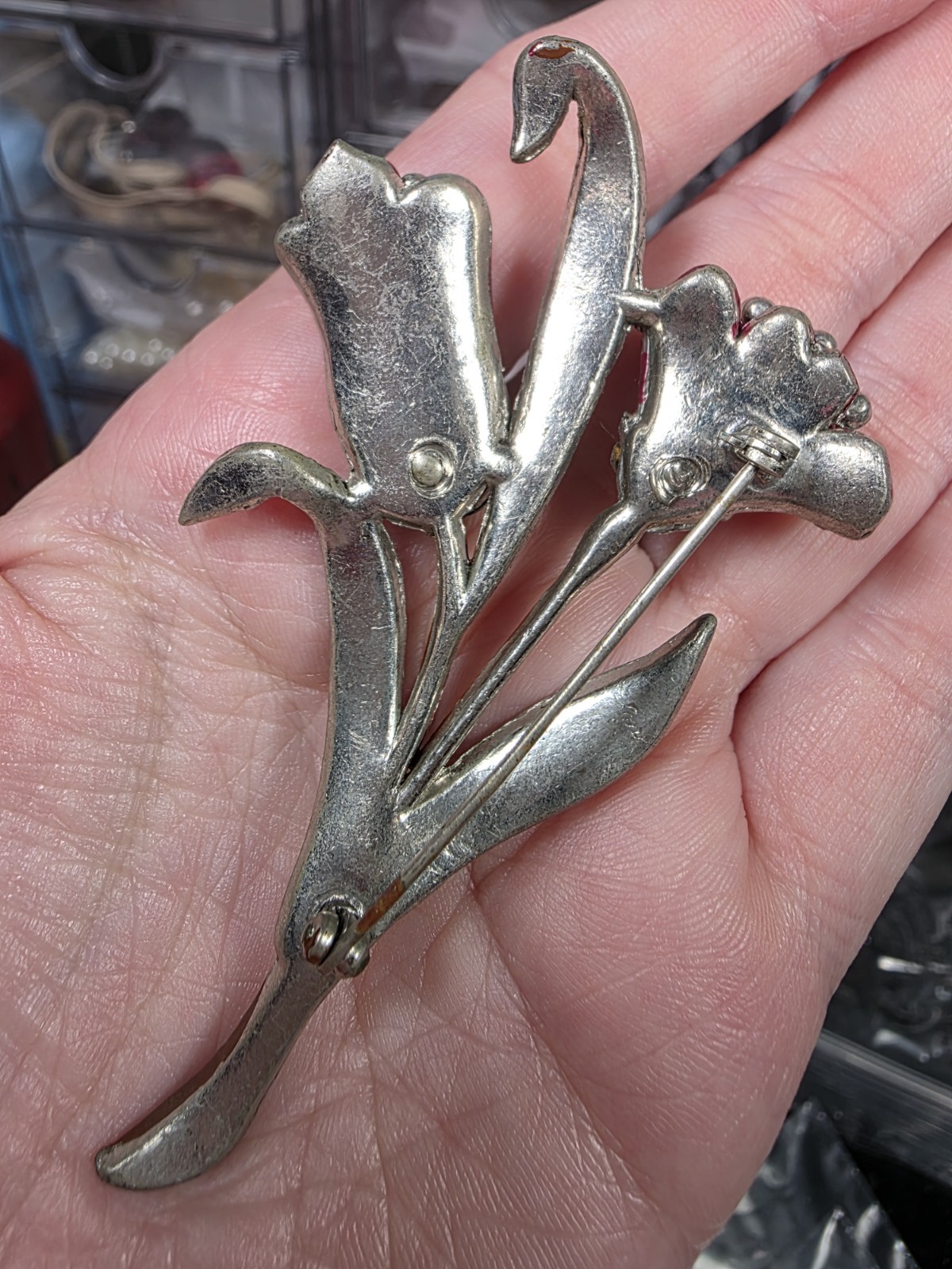 Gorgeous deco pot metal floral brooch POSSIBLY Coro ?