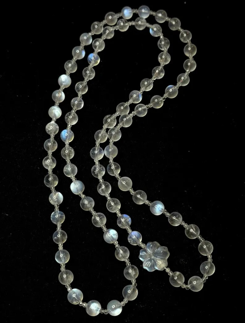 necklace moonstone rock crystal Art Deco style
