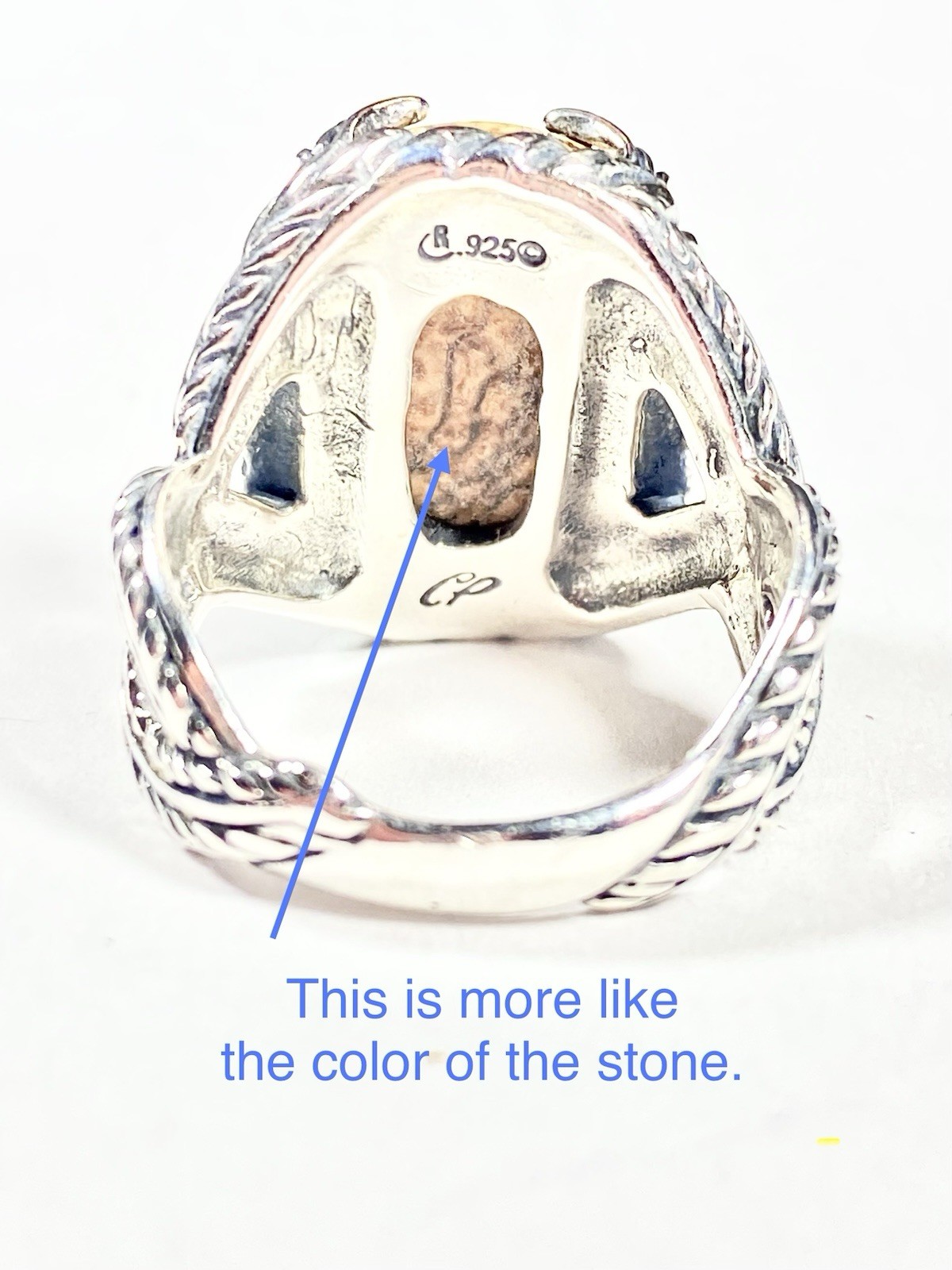 Vintage Caroyln Pollack Relios Sterling Woven Rope Picture Jasper Ring Size 8