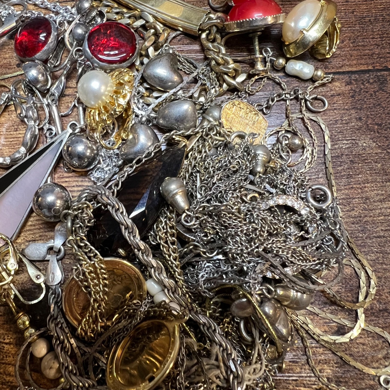 Vintage Estate Junk Drawer Lot: Jewelry, Pins, Coin, Collectibles, Tangled