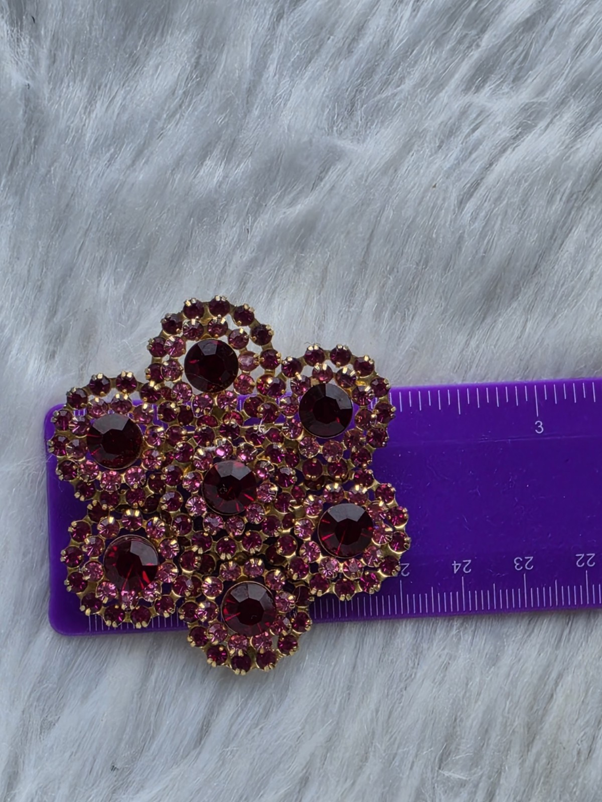 Vintage Mid Century Fuchsia Ruby Red Rhinestone Cluster Flower Brooch Floral