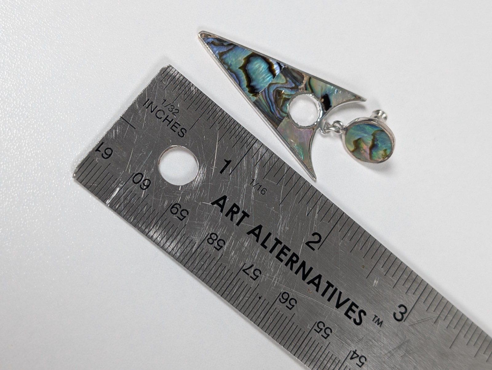 Vtg Alpaca Mexico MOP Dangle Drop Earrings Abalone Shell Inlay 1980s NOS