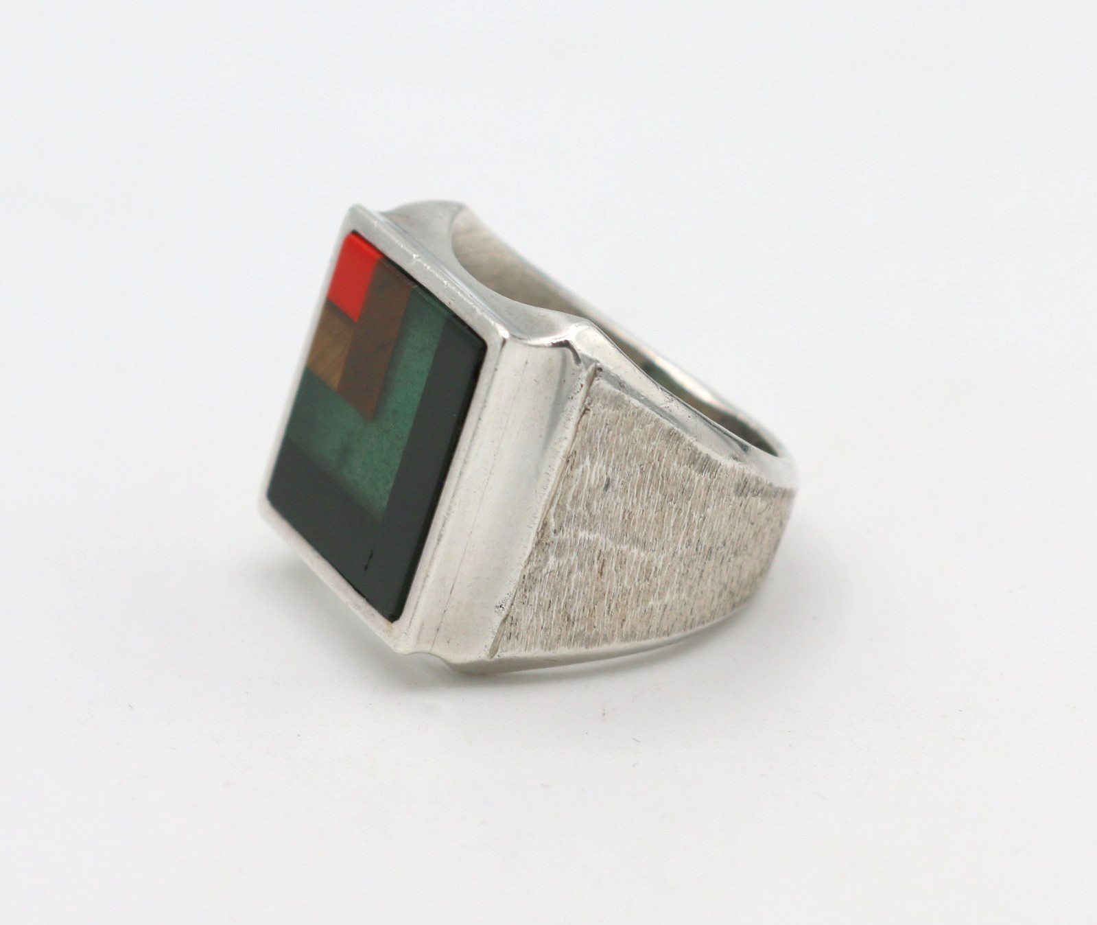 Vintage Taxco Mexico Sterling Silver & Gemstone Stone Inlay Ring 19.63g Sz10