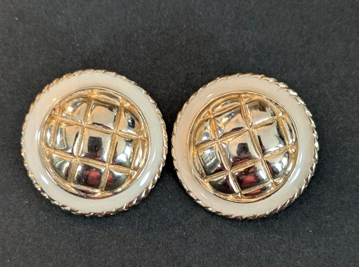 Gay Boyer Earrings Clip On Round with Cream Color Gold Tone Classic Vintage