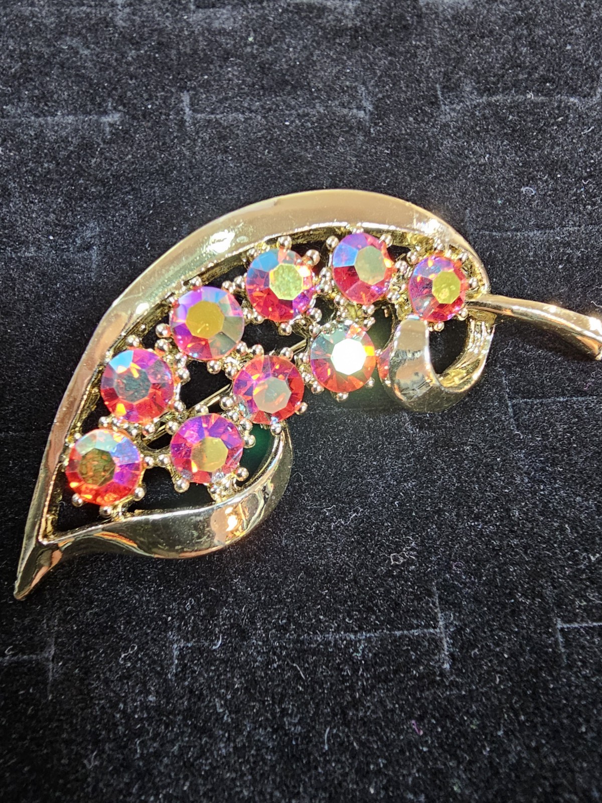 Vintage Pink AB Crystal Brooch Stunning Gold Tone Estate Jewelry