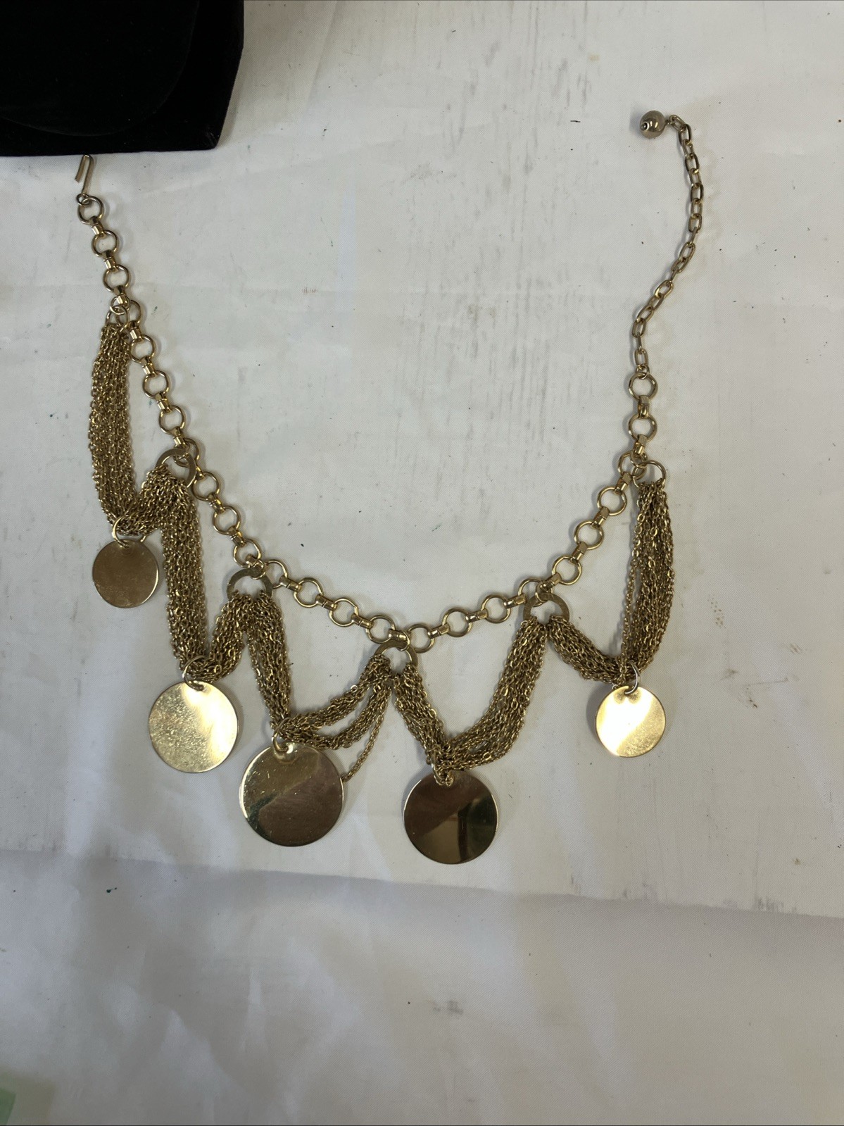 Vtg Gold Tone Chain And Disks Necklace 17” Hook Clasp Very Good Preowned
