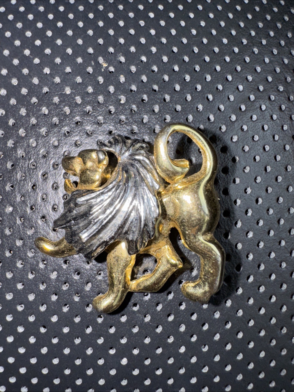 Vintage Lion Brooch High Polished gold and silver color about 1 in.