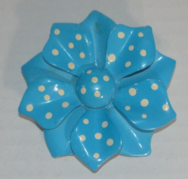 Floral Blue Brooch with White Dots Safety Clasp
