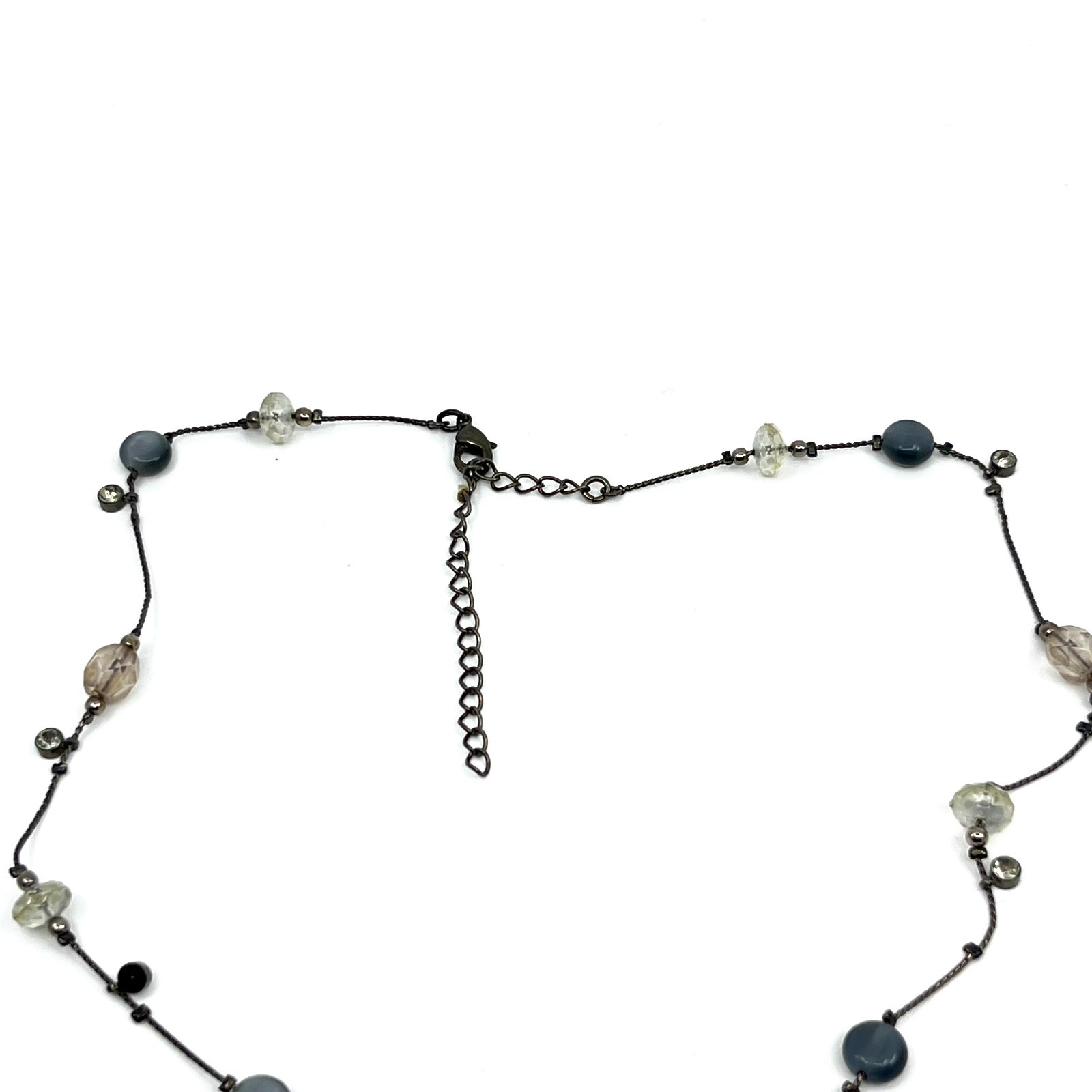 Vintage Y2K Gunmetal Blue Beaded Y-Necklace Tassel Drop Boho Aesthetic Classic
