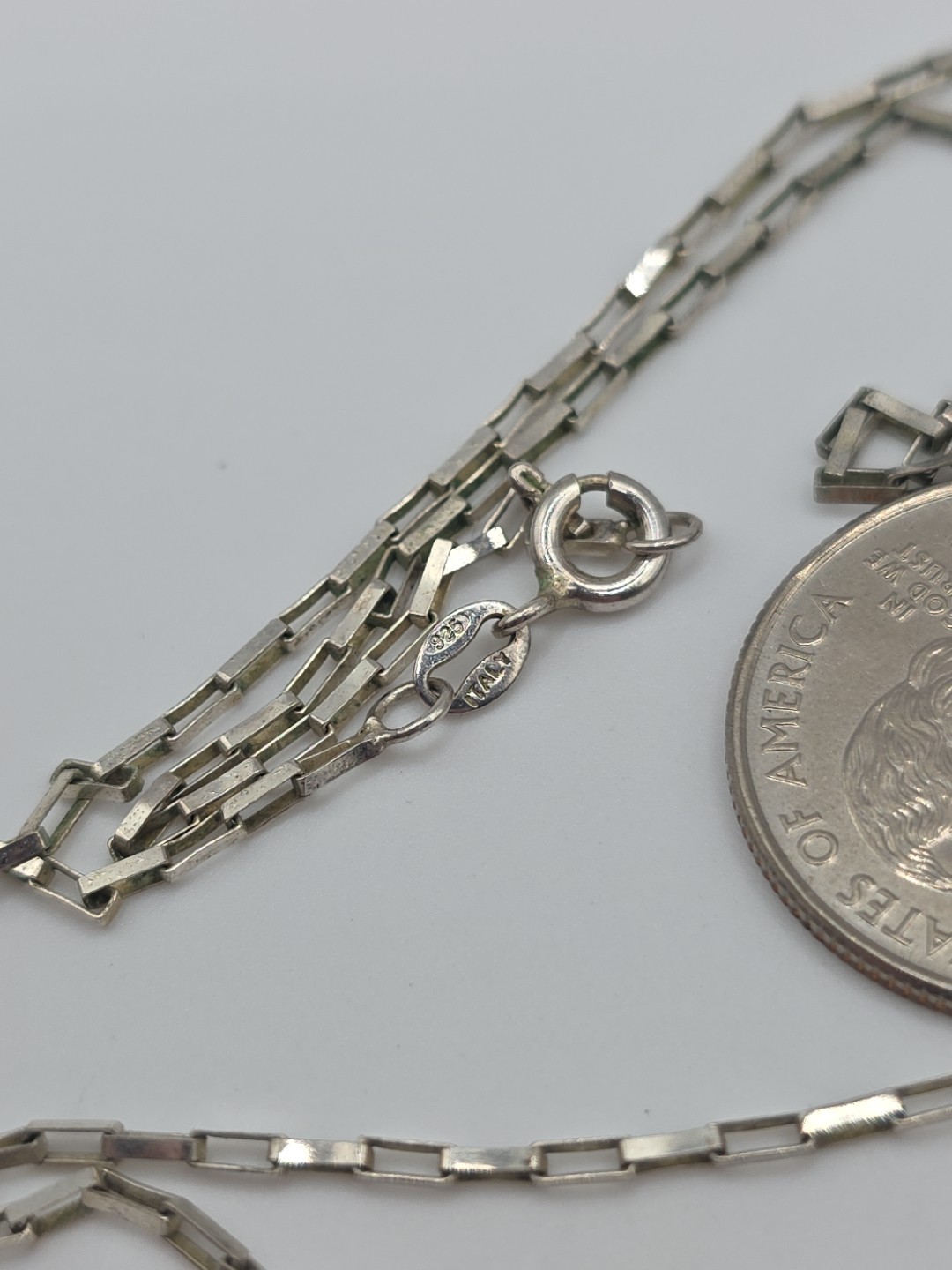Vintage Sterling Silver 925 Rectangular Link Chain Necklace 18″ 2.8g
