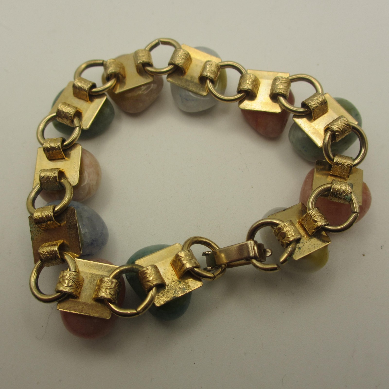 Vintage Gem Stone Bracelet Multicolor Pastel Gold Tone