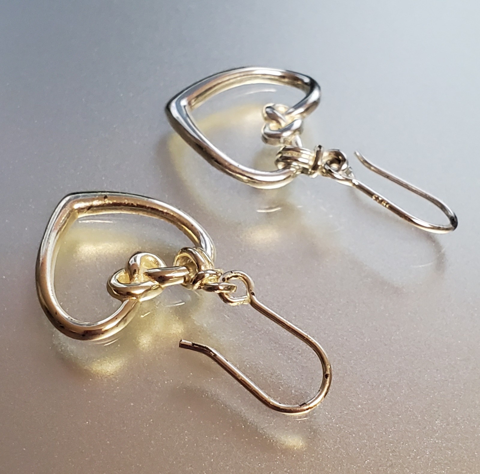 VTG 925 Heart Knot Earrings 1.5in Drop Sterling Silver 2g Lightweight Openwork