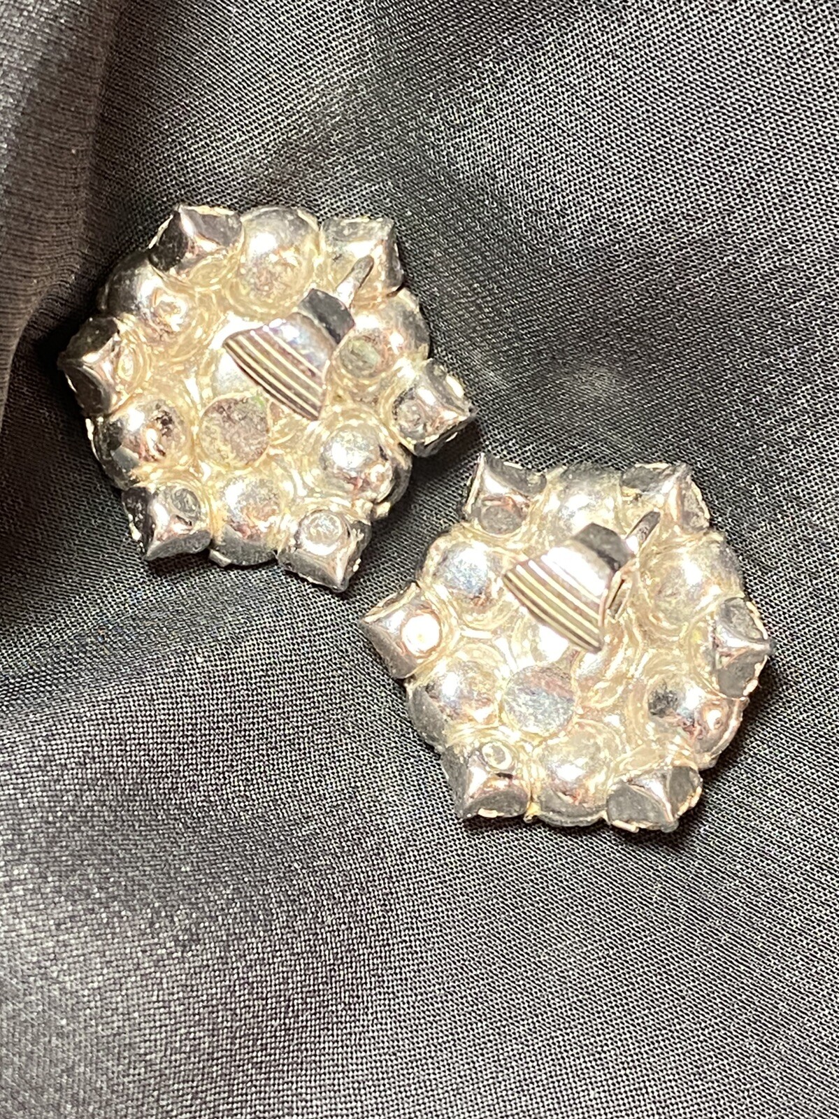 Kramer NY Rhinestone Clip Earrings Cluster Princess And Emerald Cut Crystals VTG