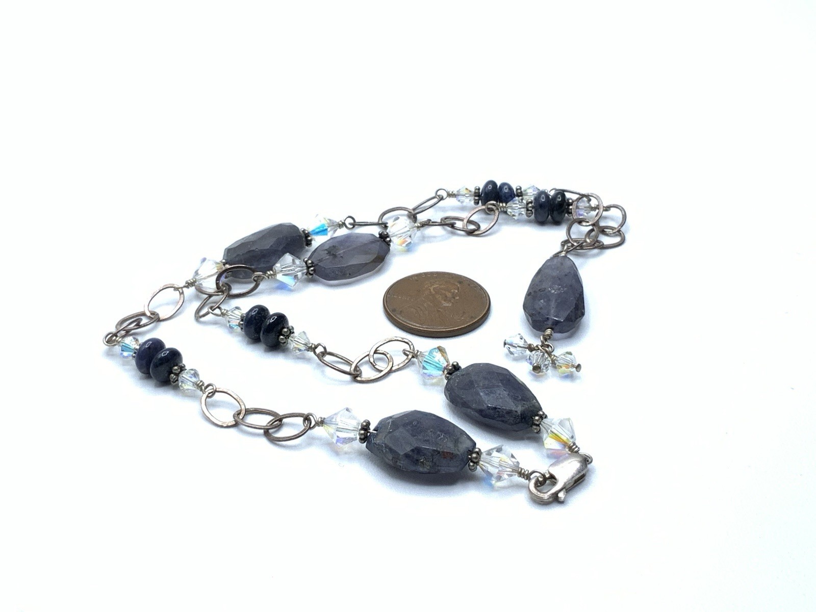 Vintage Sterling Silver 925 Faceted Iolite Nugget Stones 16” Necklace