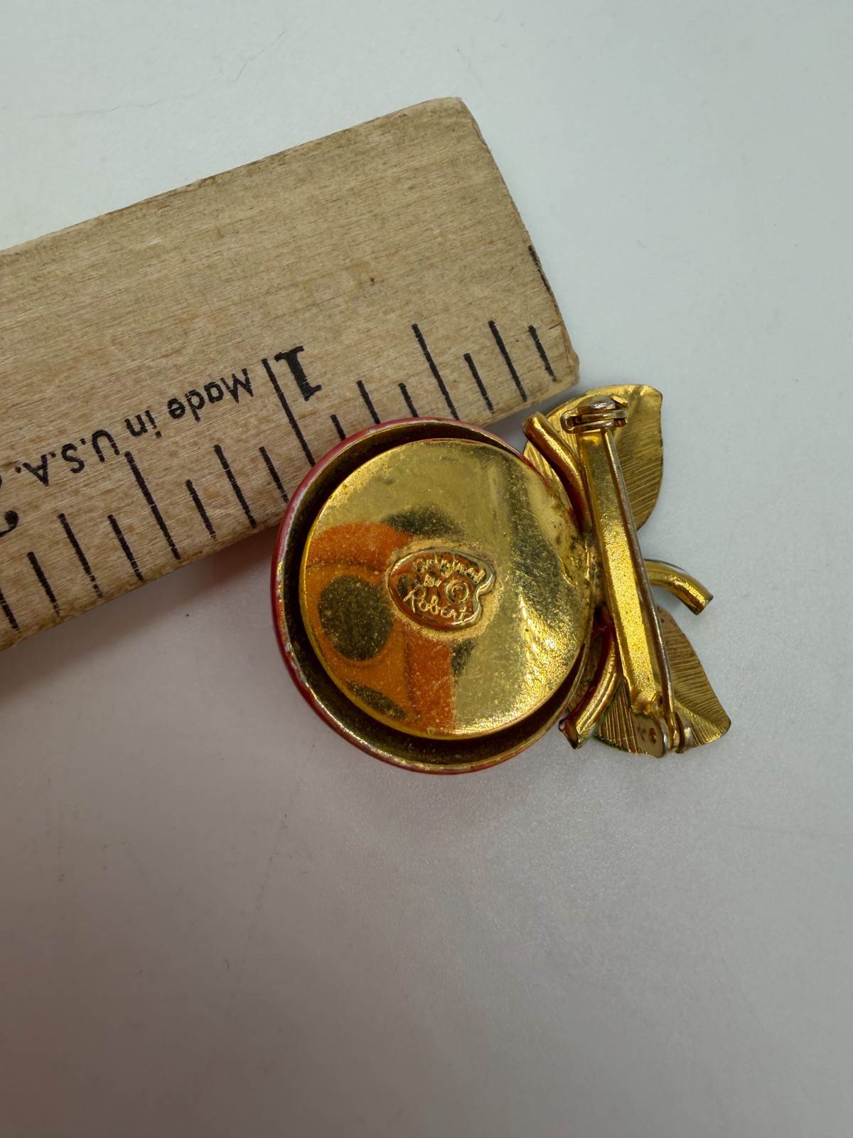 Vintage Brooch Fruit Original by Robert Red Cherry Enamel