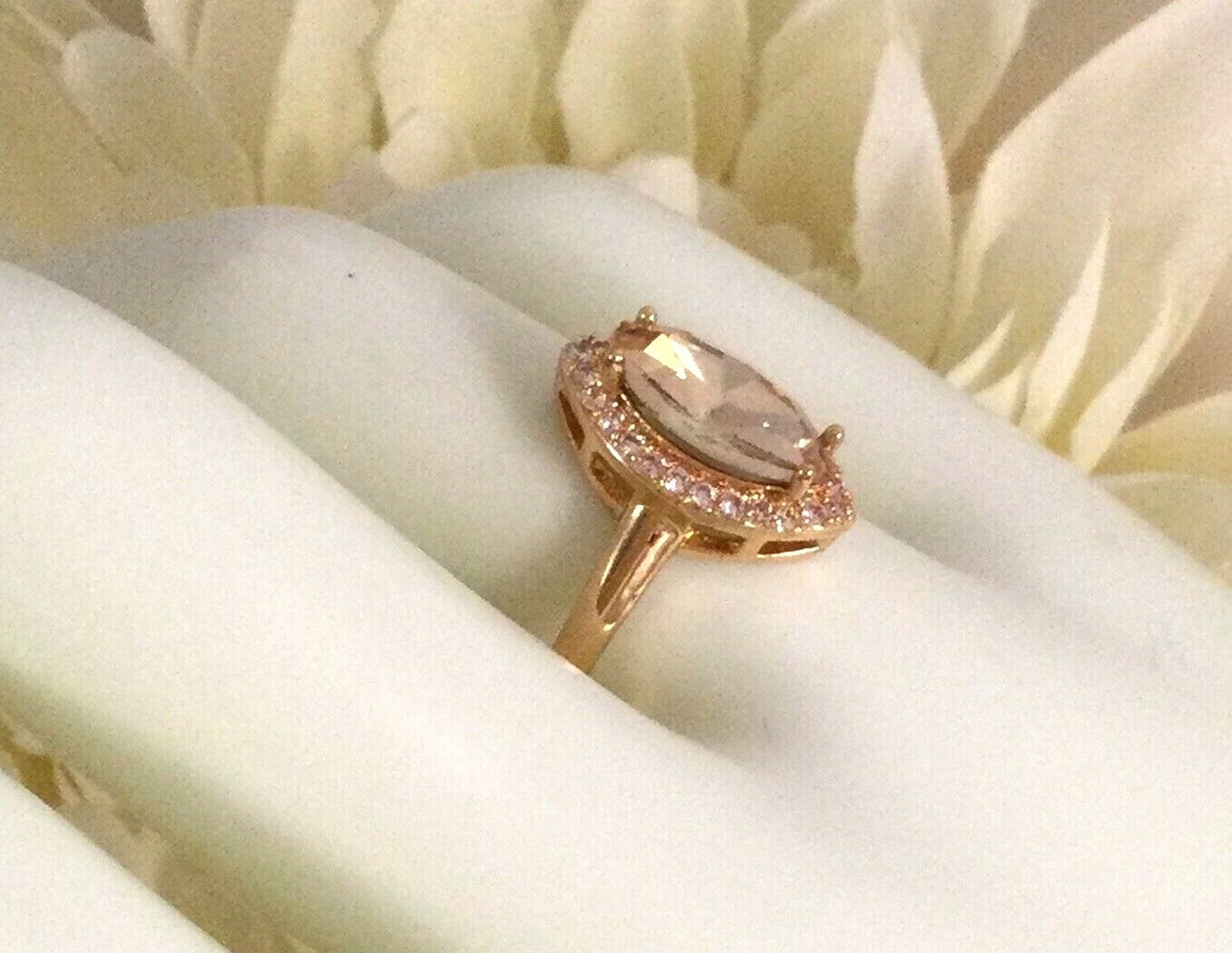 Vintage Jewellery Gold Ring Champagne White Sapphires Antique Deco Jewelry sz R