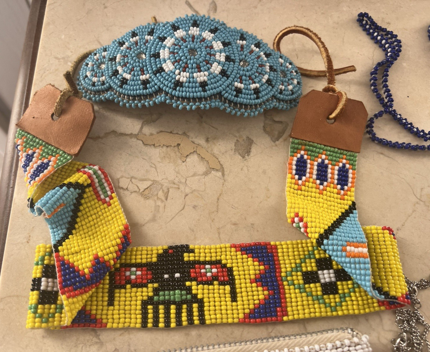 Vintage Native American Seed Bead Coin Purse Wallet Barrette Necklaces Lot