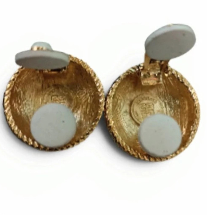 Vintage GIVENCHY Paris New York Gold Tone Rope Dome Clip On Earrings Signed