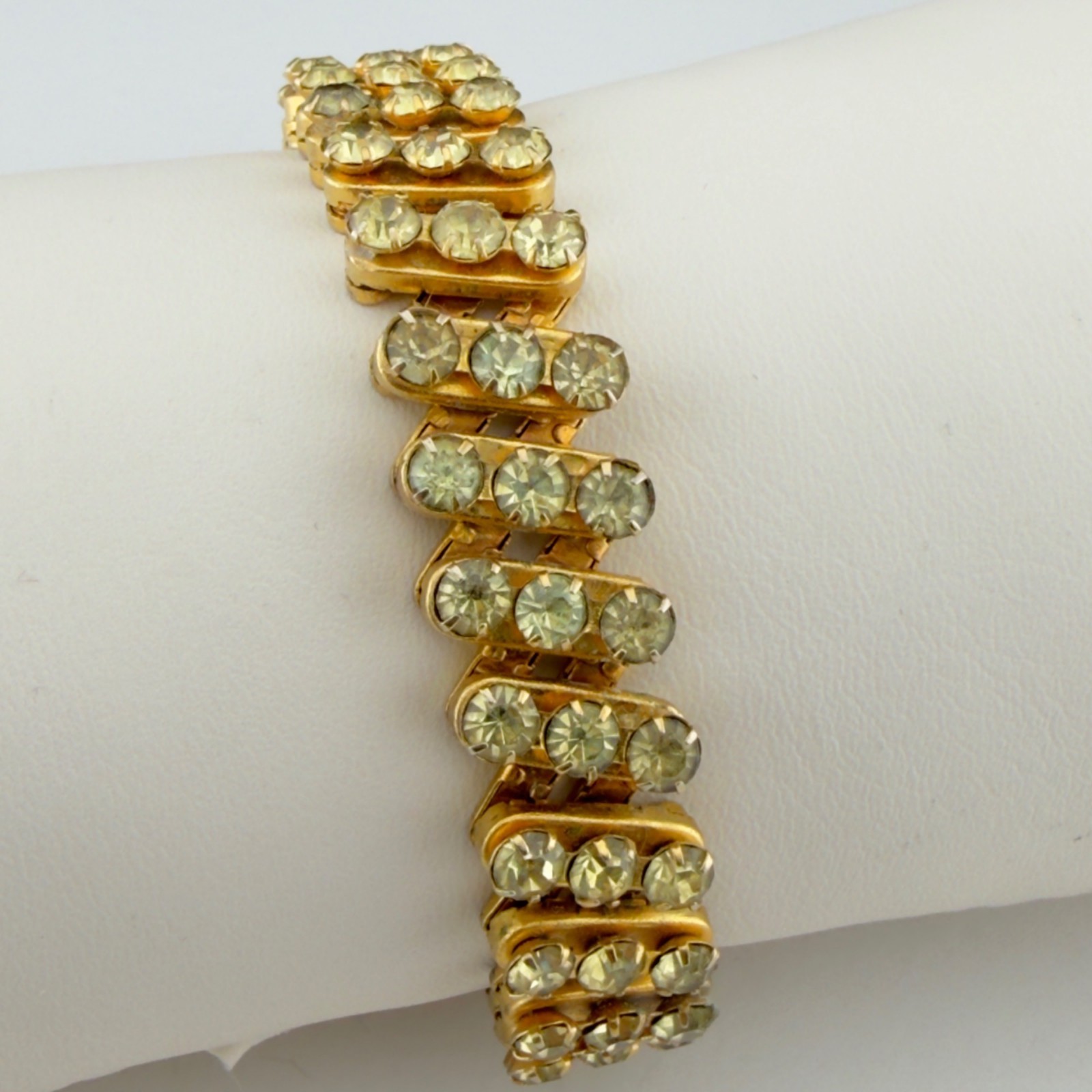 Vintage Rhinestone Expansion Bracelets Set of 2 Stretch Silver/Gold Tone 3 Row