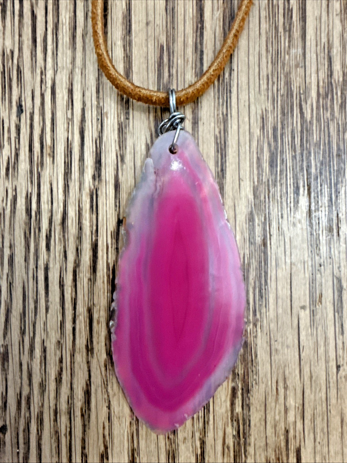 AMAZING PINK AGATE SLICE NECKLACE oneofakind Boho Festival Earthy Nature Hippie