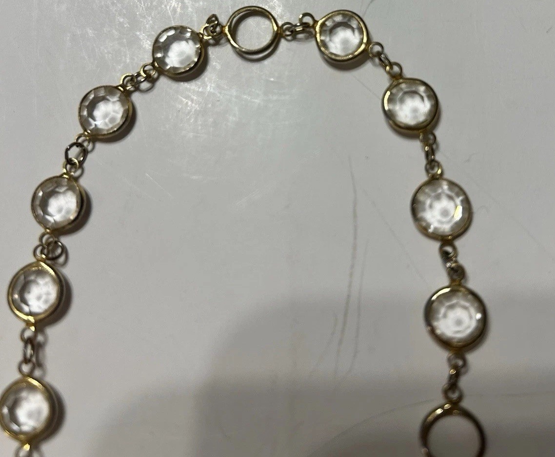 3 Vintage Faceted Austrian Crystal Window Necklaces Bezel Blue, Clear, Multi