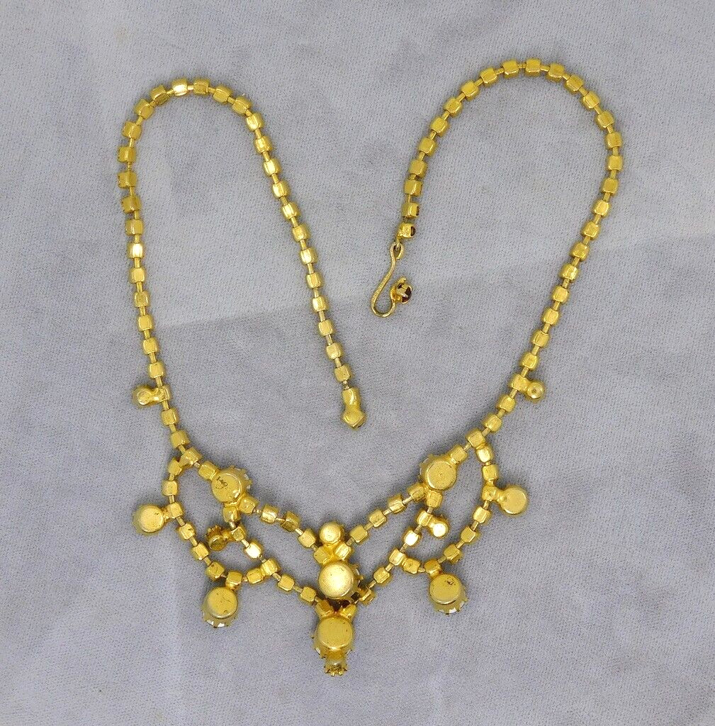 Vintage Signed Austria Crystal AB Red Rhinestone Prong Set Bib Collar Necklace