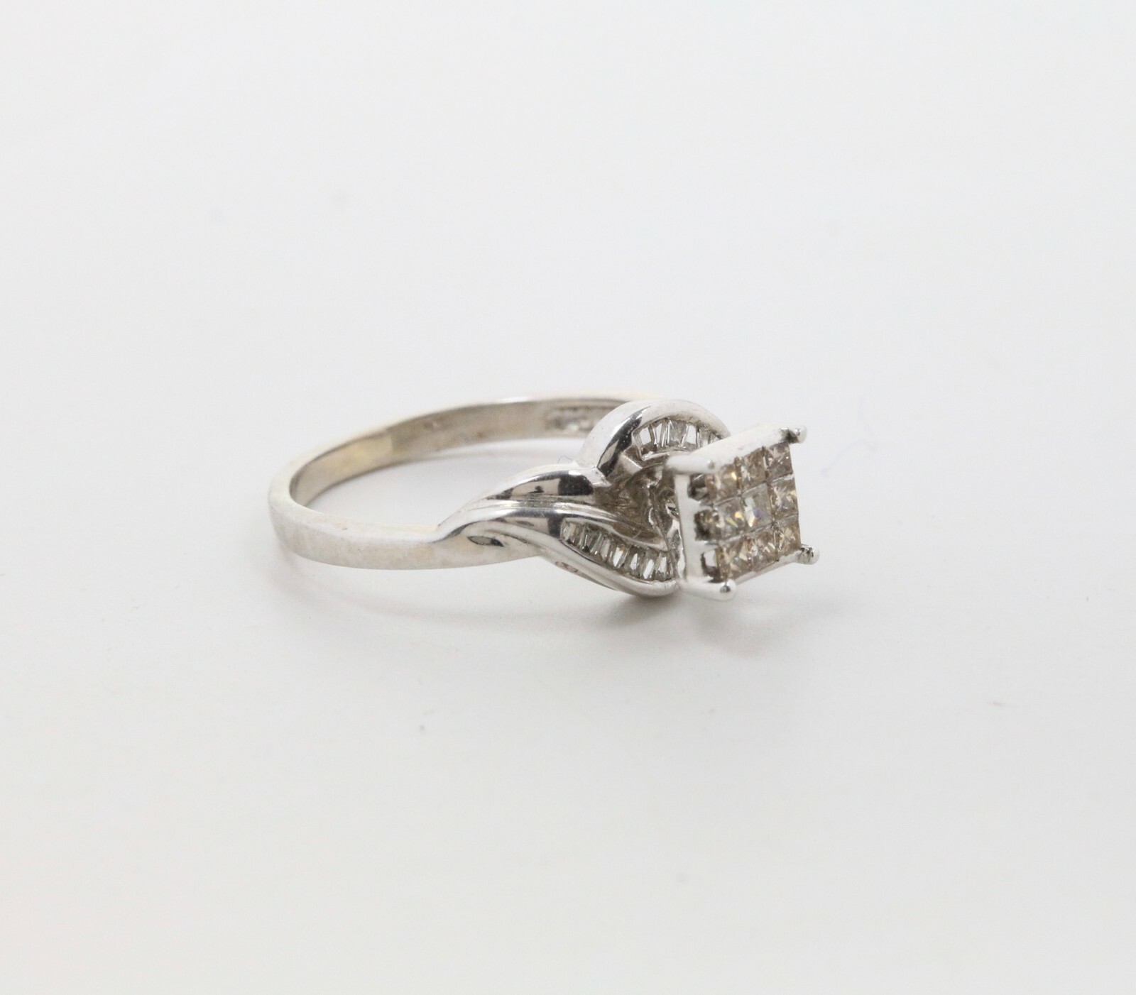Champagne Colored Diamond Square 14K White Gold Engagement Ring