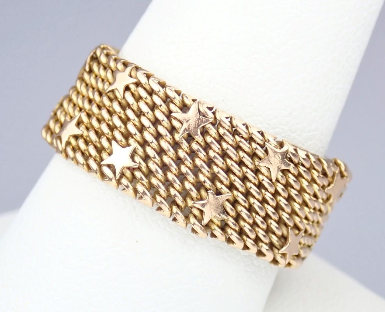 Fine Vintage Italian Solid 18K Gold Floating Stars Celestial Woven Mesh Ring 11