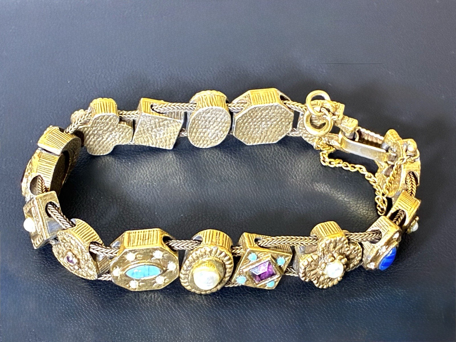 Vintage Victorian Revival Gold Tone Slide/Charm Bracelet, Attributed To Goldette