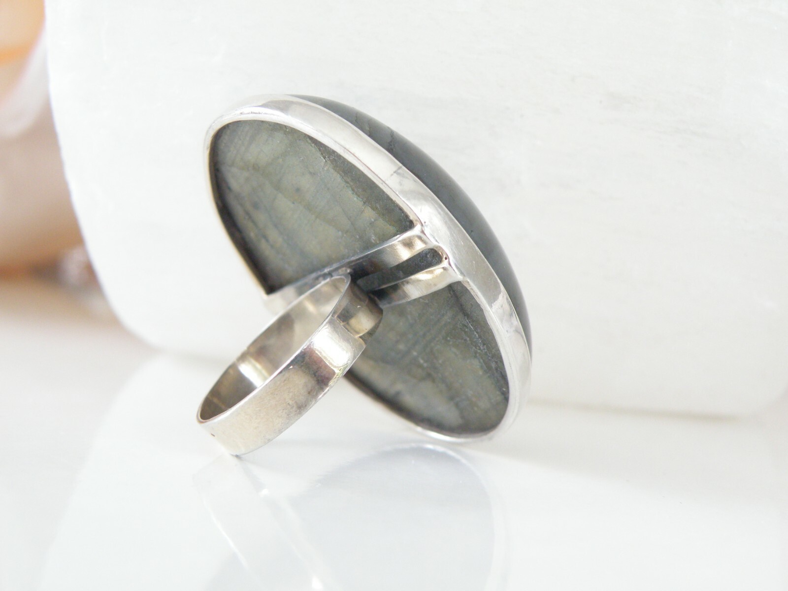 Vintage HUGE Sterling Silver 925 Natural Labradorite Statement Ring Size 7