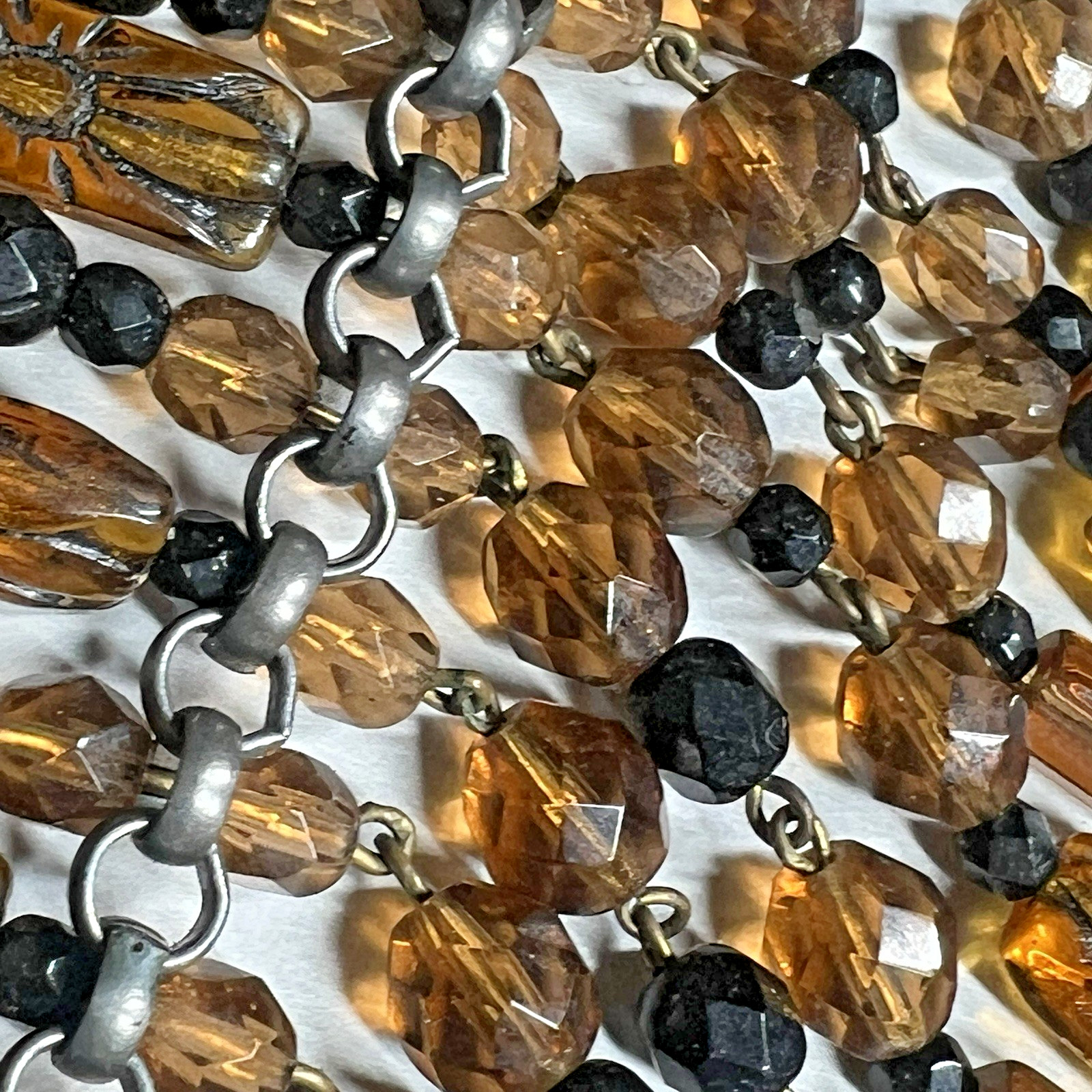 Vintage Amber Glass Beaded Choker Fringe Statement Necklace Collar Bib 15″-18”