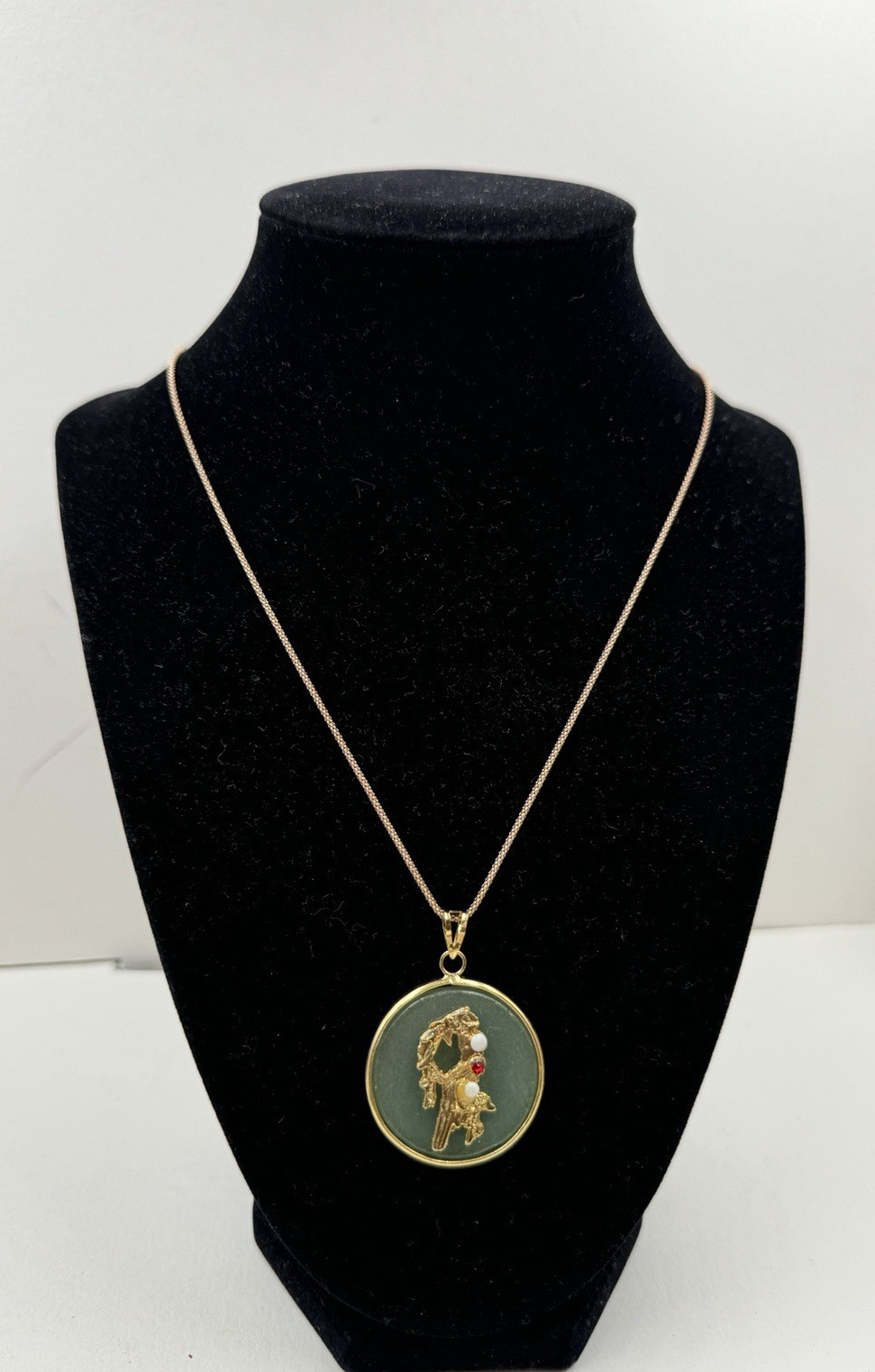 BIRD PENDANT ROUND CHINESE Semi Precious Gemstone NEW OLD VNTG LAPIS AVENTURINE