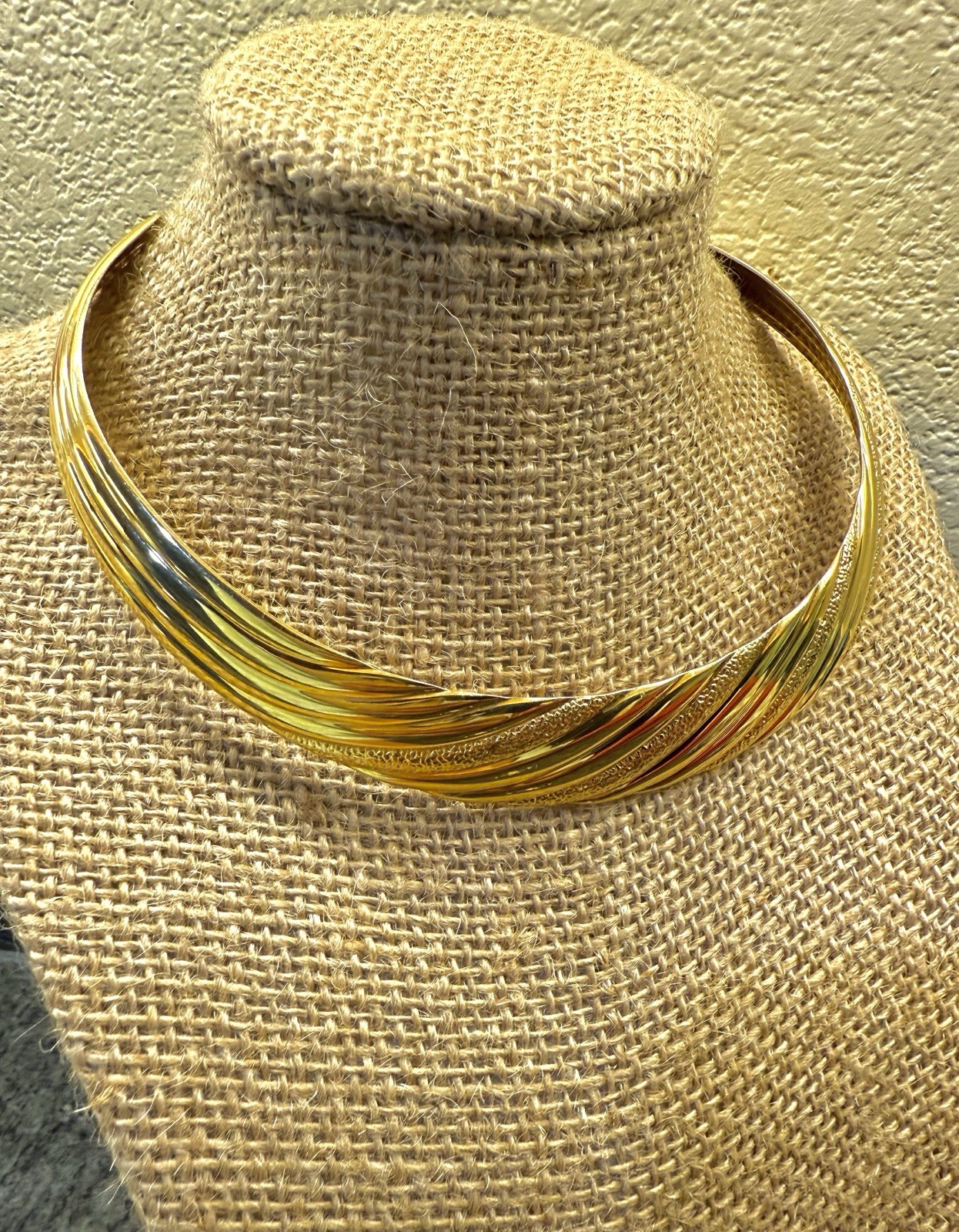Vintage Gold Tone Collar Necklace – Am. DBL Double Gold Plate– Sculptural Choker