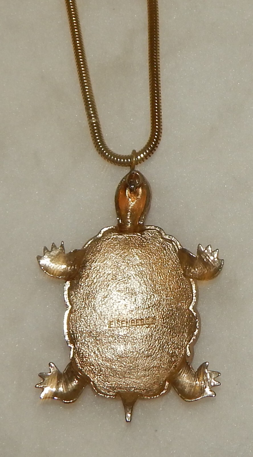 Vintage Eisenberg Signed Large Enameled Turtle Pendant Necklace
