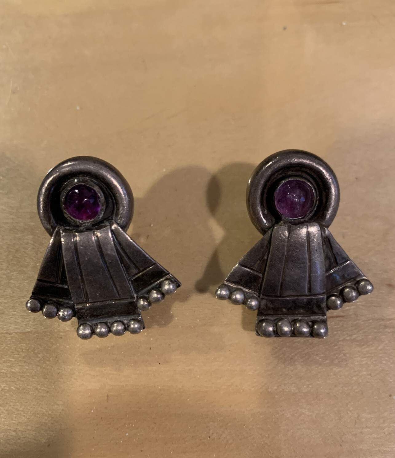 sterling silver tribal vintage earrings Circa 1940-1950 Screw-in Back Post