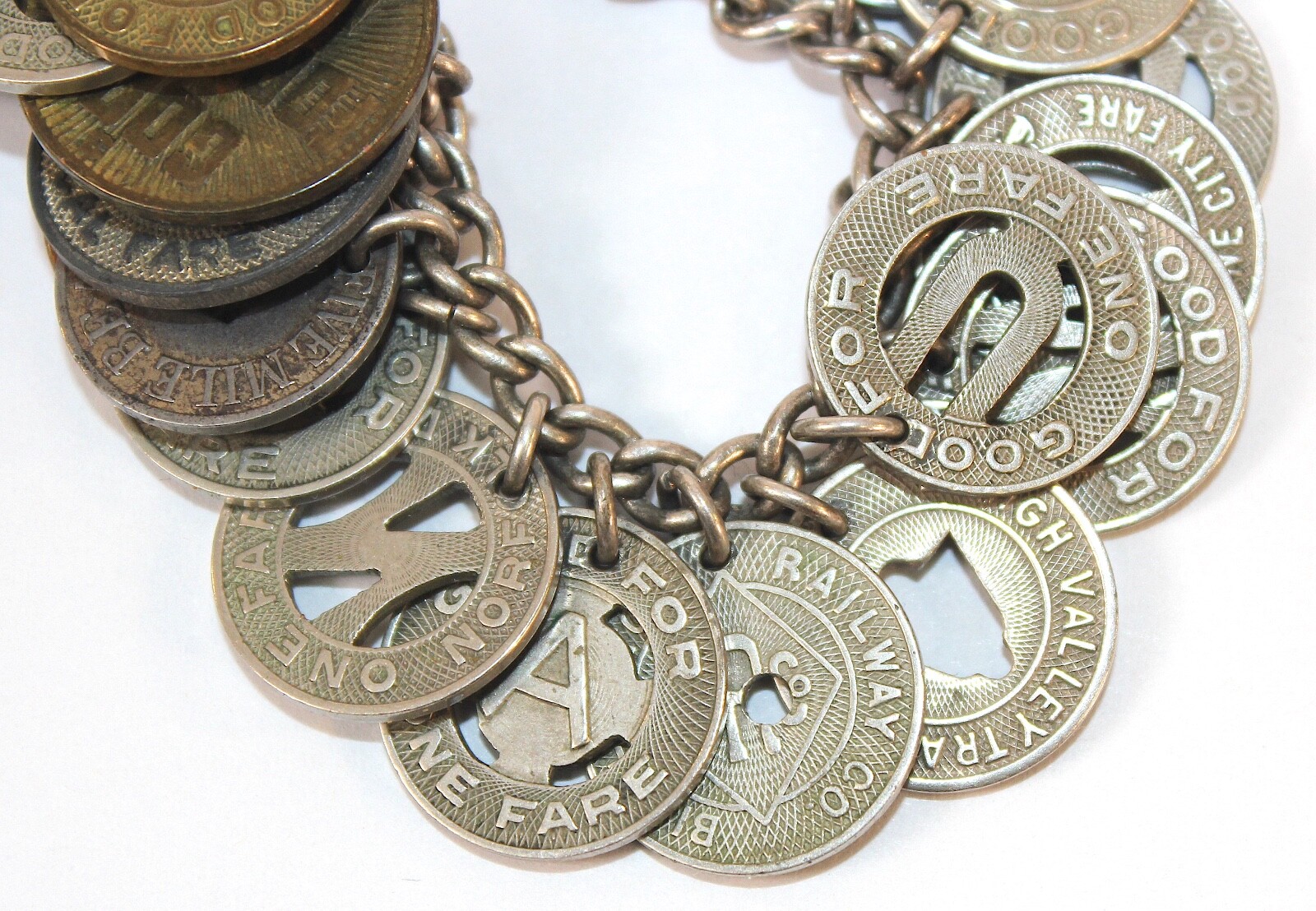 Vintage 1930’s-1950’s Transportation Token, Transit, Bus, Subway Charm Bracelet