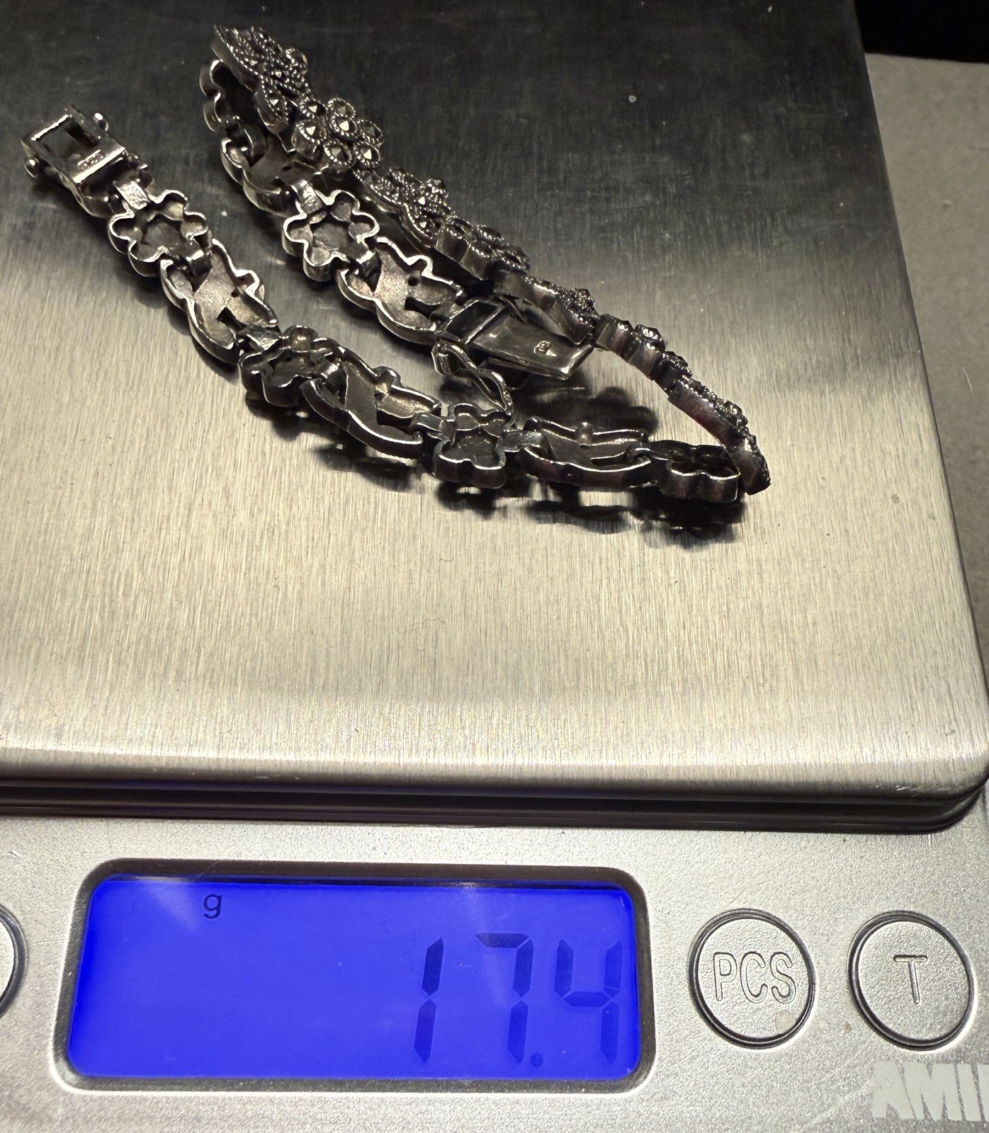 Vintage Signed DBJ 925 Sterling Silver Marcasite Floral Link Bracelet 17.4g QVC