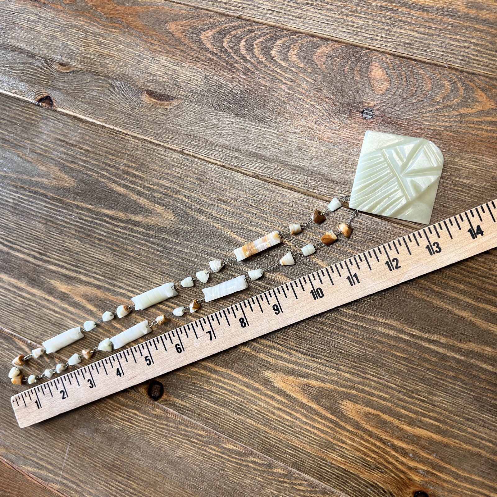 Aztec Hand Carved Stone Necklace Brown White Marble Onyx Alabaster Vintage