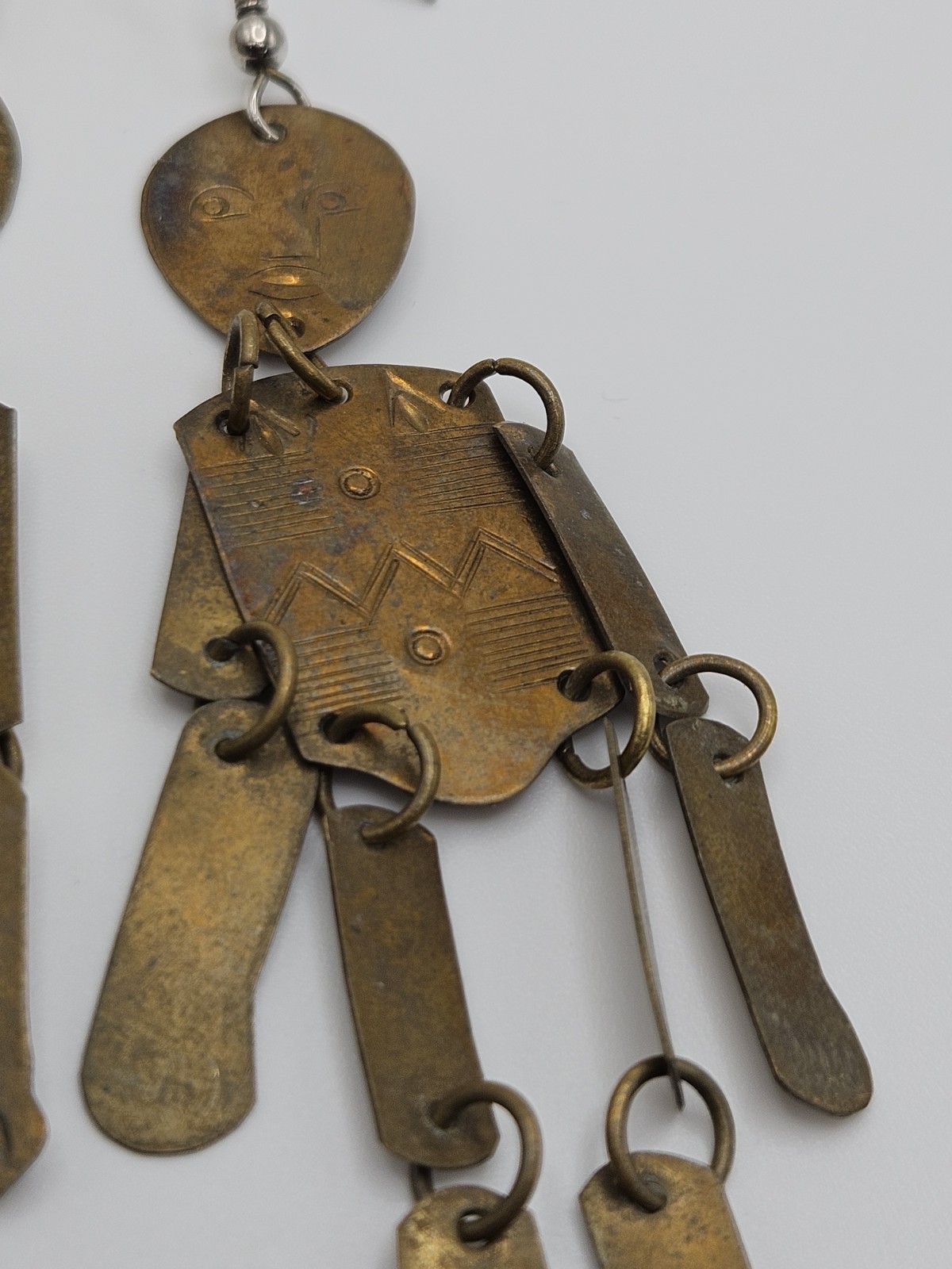 Vintage Brass Tone Articulated Man Person Dangle Earrings