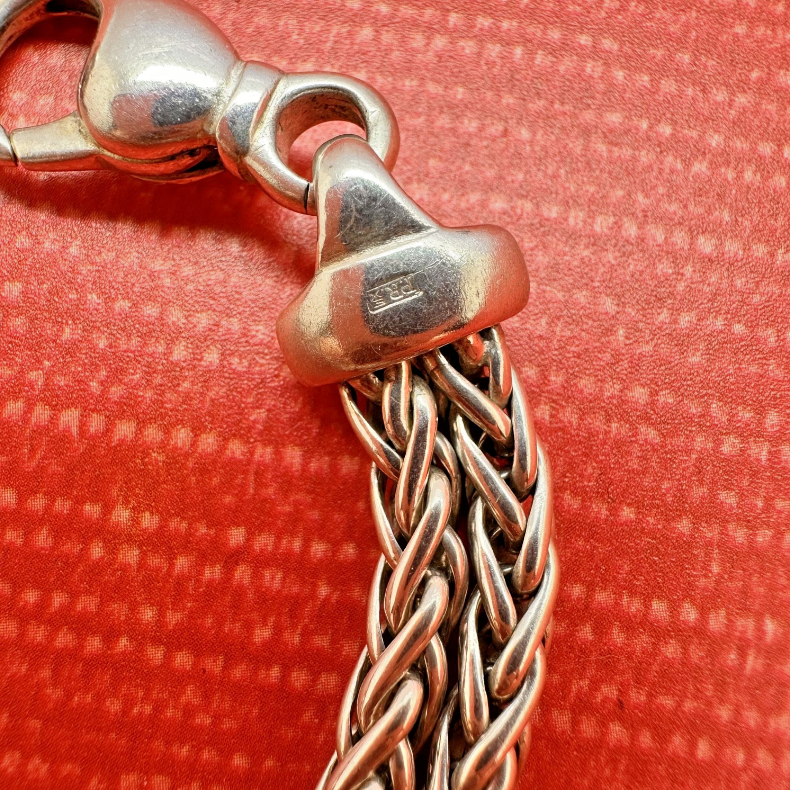 VINTAGE DESIGNER PR EX ITALY MODERNIST STERLING SILVER DOUBLE WHEAT BRACELET